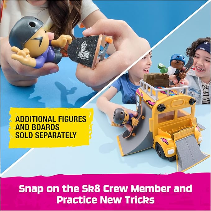 TECH DECK Sk8 Crew 2-in-1 Transforming Ultra Sk8 Bus & Storage with Fingerboard & Figure, Collectible Mini Skateboards, Kids Toys for Ages 5 and up