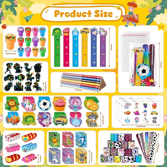 BenLouis 120Pcs Kids' Party Favors Sets Stampers Pencils Stickers School Stationery Bulk for Kids 4-8-12 Classroom Birthday Candy Goodie Bags Pinata Stuffers Rewards Gifts Supplies