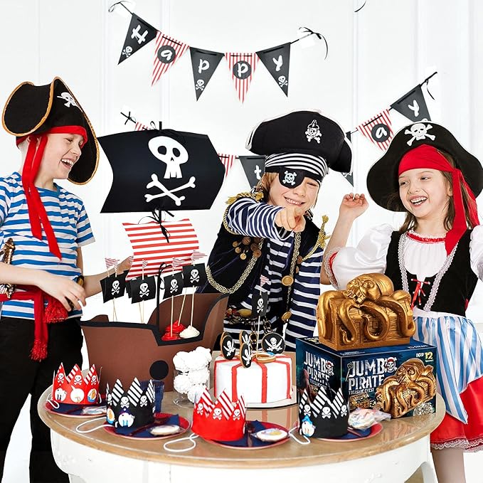 XXTOYS Jumbo Pirate Dig Kit - Dig up 12 Pirate Treasures, Gemstones, Gold Coins - Pirate Toys for Kids - Great Birthday Party Supplies, Gifts Idea for Boys & Girls - Includes Treasure Chest