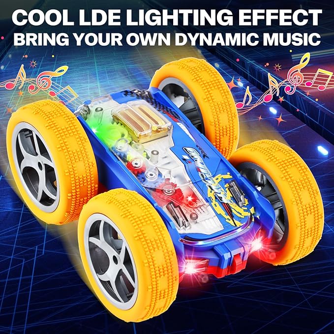 Light Up Toy Cars for Toddlers,Transparent Gear Car Toy for Kids with Cool Light and Double-Sided Flip