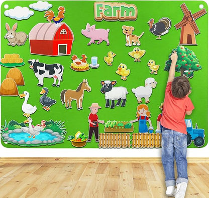 Craftstory 47 Pcs Farm Animals Toys Flannel Felt Board Story Sets for Toddlers Kids 47 Pieces Farm Barnyard Toys Interactive Montessori Sensory Busy Board Arts Crafts Gifts for Kids