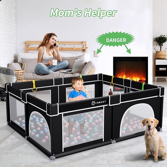 YOBEST Baby Playpen, 71"x59" Small Infant Playard with Gates, Sturdy Safety Playpen with Soft Breathable Mesh, Indoor & Outdoor Toddler Play Pen Activity Center for Babies, Kids, Toddlers