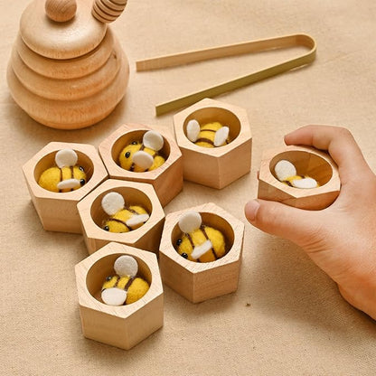 Sorting Stacking Wooden Toys for Toddlers, Montessori Toys for Toddlers, Sensory Bin Tool Toys, Wood Bee Hive, Fine Motor Skill Tactile Toys, Early Learning Educational Gift for Kids