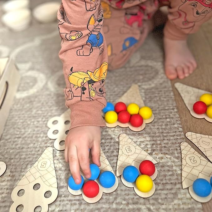 Ulanik Sweet Counting Toddler Montessori Toys for 3 Year Old + Kids Wooden Matching Game for Learning Color Sorting and Counting — 30 Balls, 0.98 in