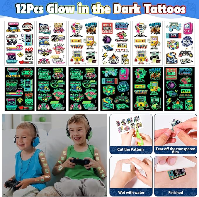 Video Game Party Favors Birthday Supplies, Gamer Drawstring Bag Keychain Silicone Bracelet Tattoo Sticker, Gamer Gaming Birthday Party Favor Goodie Bag Stuffers Fillers Classroom Rewards for Kids