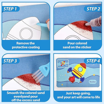 Colorful Sand Art Kit Crafts for Kids Ages 4-8- 12 Colored Sands, 16 Vehicles Sand Art Pictures - DIY Crafts Set for Girls and Boys，Arts and Crafts for Kids Ages 8-12
