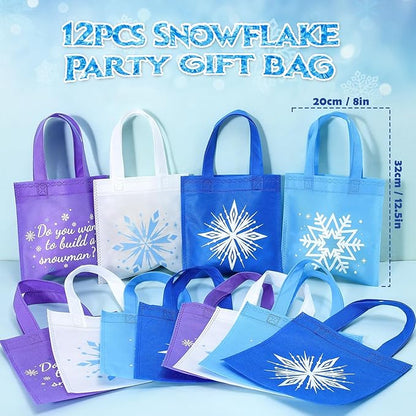 Winrayk 98Pcs Frozen Party Favors Birthday Supplies, Non Woven Tote Bag Snowflake Keychain Sticker Bracelet, Pinata Filler Goody Bag Stuffer Kids Classroom Prize Girls Elsa Frozen Party Supplies Decor
