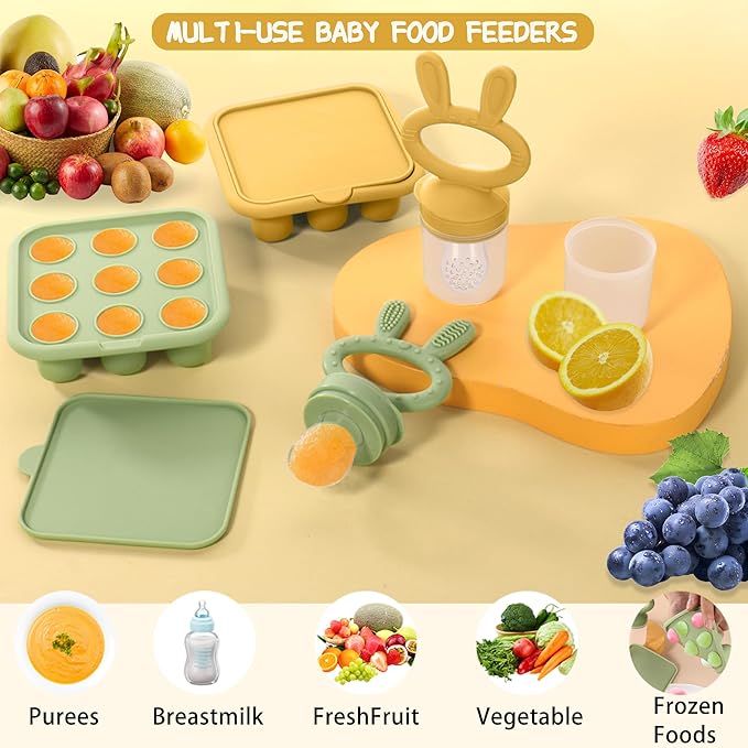 WAJIAYON Baby Breastmilk Popsicle Molds & Baby Fruit Feeder (2 Pack), Baby Food Freezer Tray Storage Containers