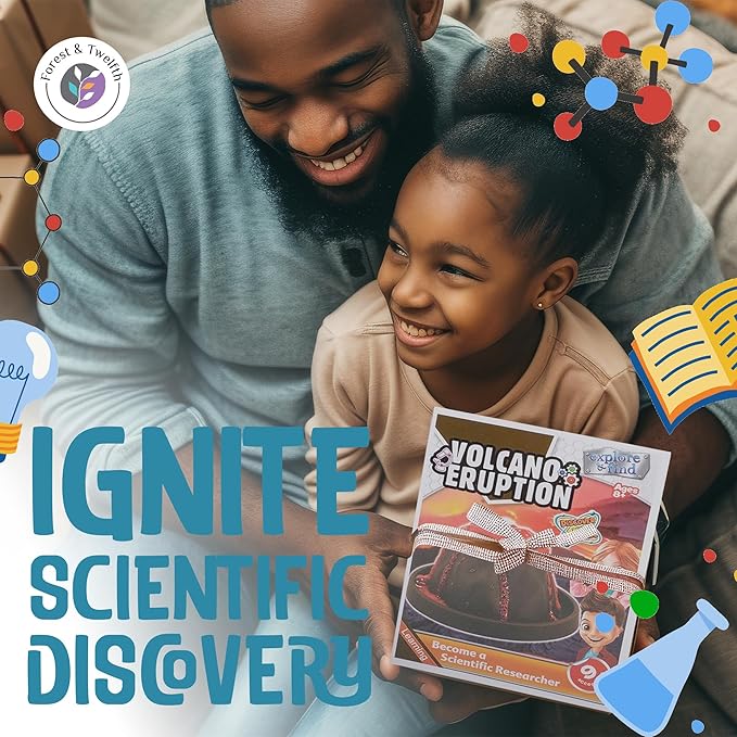 Volcano Science Kit for Kids 8-12 or Above- 9 Pcs Complete Volcano Kit Including NaHCO, C H O Powder, Eye Protection Masks and More- Safe, Non-Toxic Volcano Toys for Kids- Science Learning Games