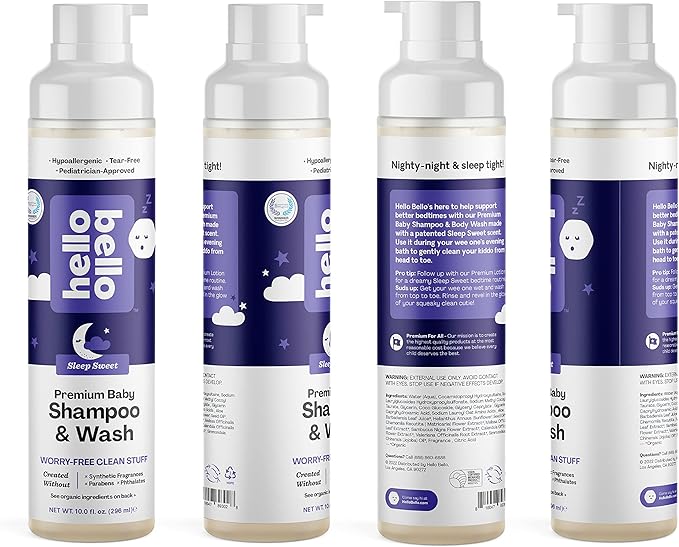 Hello Bello Nighttime Shampoo & Body Wash - Gentle Hypoallergenic Tear-Free Formula for Babies and Kids 10 fl