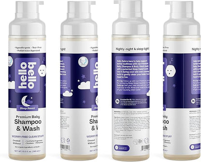 Hello Bello Nighttime Shampoo & Body Wash - Gentle Hypoallergenic Tear-Free Formula for Babies and Kids 10 fl