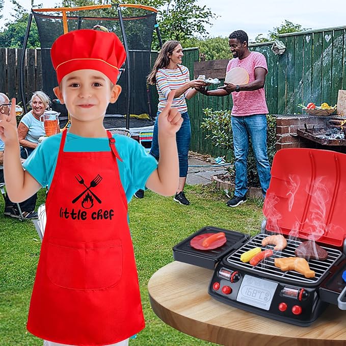 Kids Grill Playset with Apron Hat for Cooking Food Smoke 3 4 5 6 4-8 Birthday