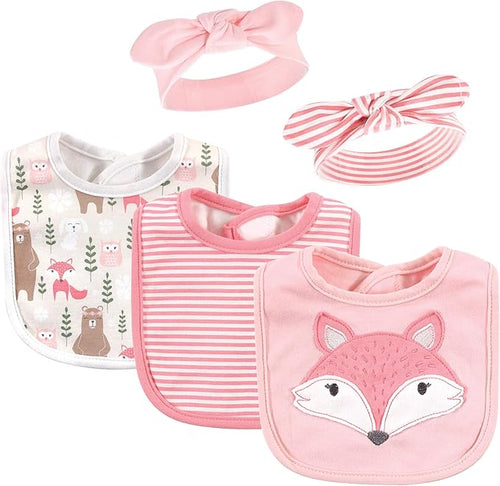 Hudson Baby Unisex BabyCotton Bib and Headband or Caps Set