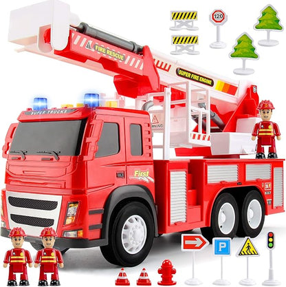 Fire Truck Playset - 1:12 Scale Large Size Toys 3 Firemen, 3 Year 3 4 5