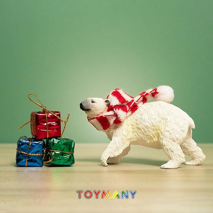 Toymany 6PCS Polar Bear Figurines Toy with Polar Bear Cub, 2-4" Realistic Plastic Arctic Animals Figures Family Set for Christmas Educational Toys Cake Toppers Birthday Gifts for Kids