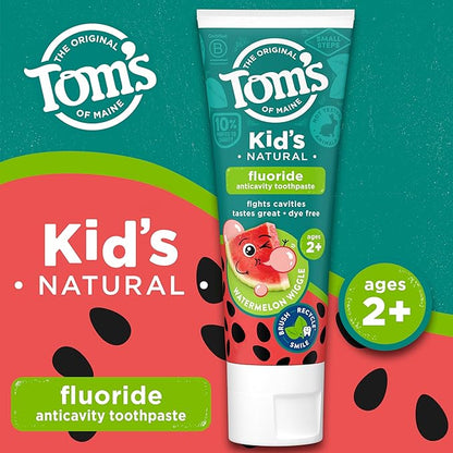 Tom's of Maine Kid's Natural Fluoride Toothpaste, Watermelon, 5.1 oz. 3-pack (Packaging May Vary)