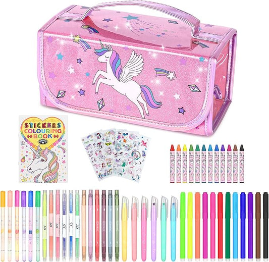 Washable Scented Markers Set for Kids - Unicorn Coloring Art Supplies Set for Kids Ages 4-8 Bithday Gifts for 4-8 Year Old girls Unicorn Pencil Case 54 PCS