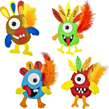 4E's Novelty Monster Turkey Crafts for Kids (12 Pack) Halloween Bulk Foam Magnet Craft Kit, Thanksgiving Crafts for Kids 4-8, 3-12, Thanksgiving Activities for Kids
