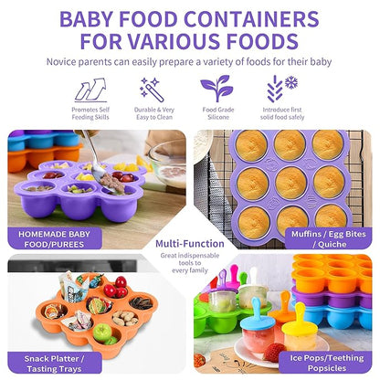WAJIAYON Baby Food Storage Container, Silicone Baby Food Freezer Tray with Lid
