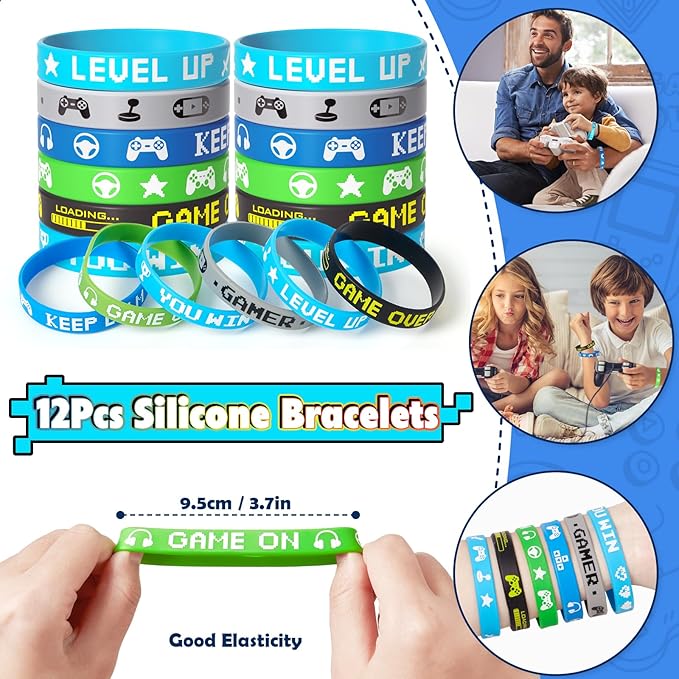 Video Game Party Favors Birthday Supplies, Gamer Drawstring Bag Keychain Silicone Bracelet Tattoo Sticker, Gamer Gaming Birthday Party Favor Goodie Bag Stuffers Fillers Classroom Rewards for Kids