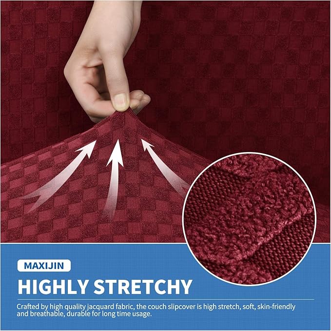 MAXIJIN Oversized Recliner Covers That Stay in Place 4 Pieces Stretch Large Recliner Chair Covers Jacquard Dogs Cats Proof Reclining Slipcovers with Elastic Bottom (XL Recliner, Wine Red)