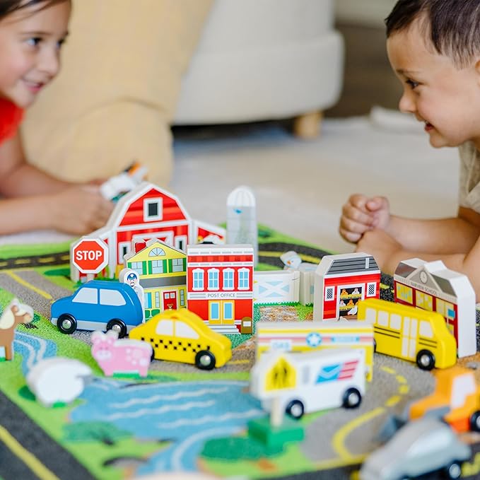 Melissa & Doug Deluxe Activity Road Rug Play Set 49 Wooden