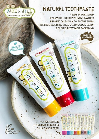 Jack N' Jill Natural Toddler Toothpaste for Baby, Kids and Infants 6 Months & Up, Fluoride Free Training Toothpaste for Toddlers 1-3 (1.76 Fl Oz (Pack of 2), Blueberry & Blackcurrant)