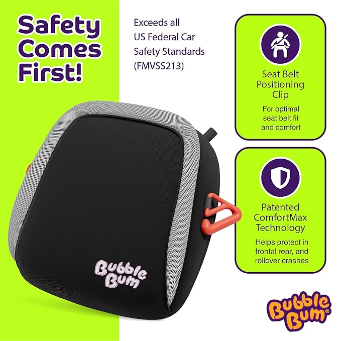 Bubblebum Booster Car Seat, Inflatable Booster Seat for Kids, Travel Carseat, Backless Portable Child Safety Seats for Car, Inflatable Seats for Cars 40-100 lbs, for 4 Year Old + Toddler, Kid - Black