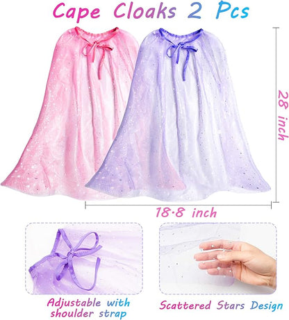 WATINC 52Pcs Princess Jewelry Toy Pretend Play Capes Cloaks Ballet Tutu Skirts for Little Girls Crowns Necklaces Jewel Rings Earrings Bracelets Wands Cape Shawl Costume Dress Up Accessories for Kids