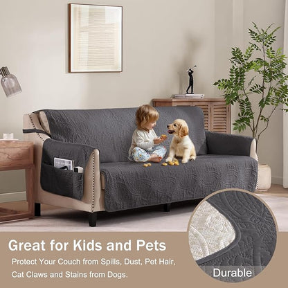 Soft Gray Loveseat Covers for 2 Cushion Couch, Water-Repellent Slip Covers for Loveseat, Machine Washable Love Seat Quilted Couch Covers, Pet Friendly Loveseat Slipcovers (Loveseat 56", Gray)