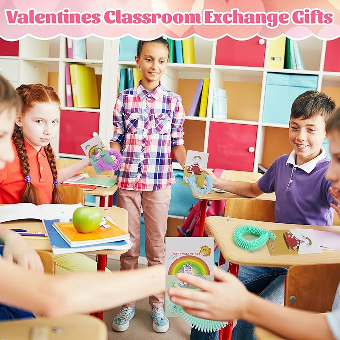 Valentines Day Gifts for Kids - 36Pcs Dinosaur Unicorn Treats Valentines Day Cards for Kids School,Dino Sensory Fidget Toys for Boys Girls Students Classroom Exchange Party Favors Goodies Prize Stuff