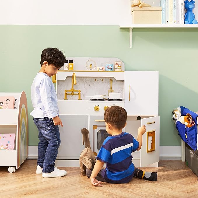 Teamson Kids - Wooden Play Kitchen Set for Kids, Children Toddler Kitchen Playset, Pretend Toy Kitchen Sets for Kids Ages 4-8, Versailles Play Kitchen with Cookware Accessories - White