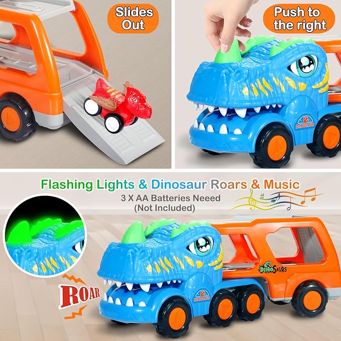 Dinosaur Truck Toys for Kids 1 2 3 4 Years，5-in-1 1-3，Dinosaur Transport