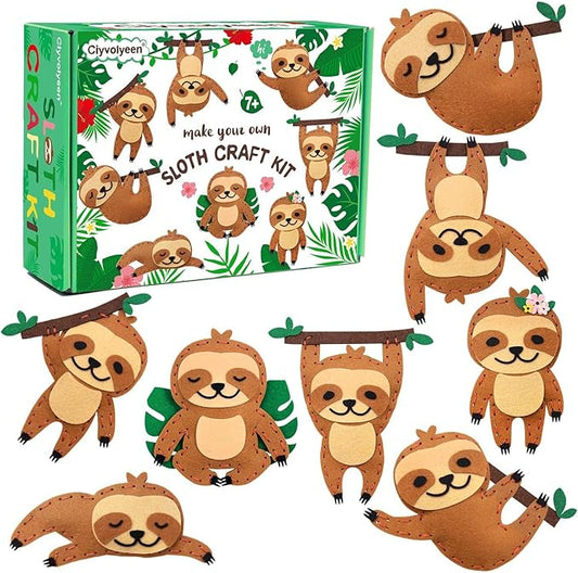 CiyvoLyeen Sloth Sewing Craft Kit Jungle Animal DIY Craft Sewing Kit for Girls and Boys Educational Sewing Kits for Kids Age 8 9 10 11 12 Craft Kit Includes 8 Projects