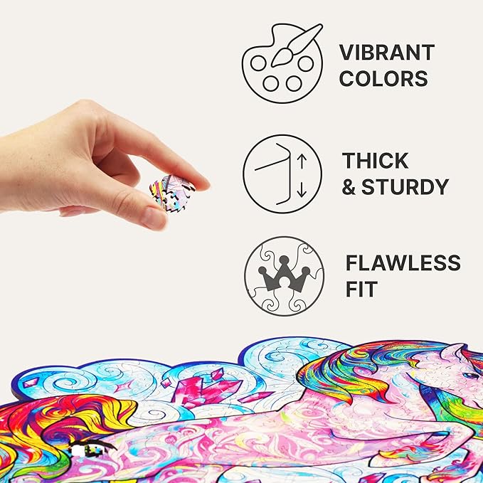 UNIDRAGON Wooden Jigsaw Puzzles - Inspiring Unicorn, 313 pcs, King Size 12.2"x16.1", Beautiful Gift Package, Unique Shape Best Gift for Adults and Kids