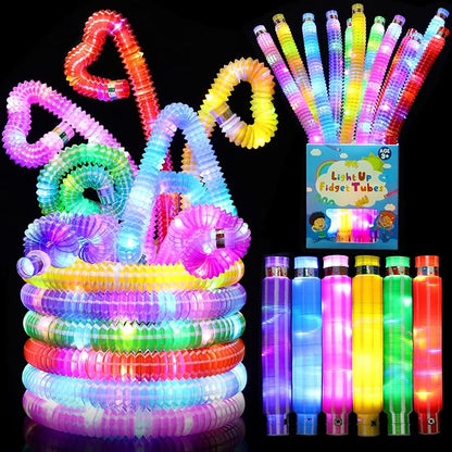 48 Pack Glow Sticks Goodie Bag Stuffers for Kids, New Year Decorations Birthday Valentines Day Gifts, Party Favors for Kids 4-8-12, Light Up Pop Tubes Glow Party Supplies Glow Bracelets Necklaces