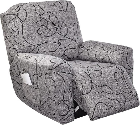 NILUOH Stretch Recliner Cover 4 Pieces Electric Power Lift Recliner Chair Cover Reclining Couch Cover Anti-Slip Fitted Furniture Protector with Side Pocket