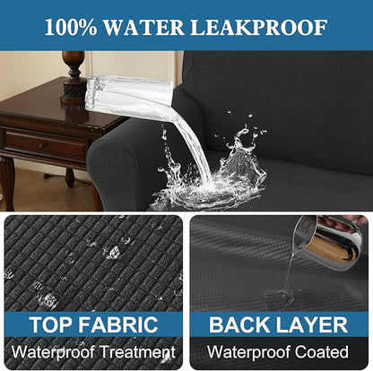 100% Waterproof Jacquard Fabric Couch Cover, Dual Layer with TPU Film, Leakproof High Elasticity Non-Slip Washable Furniture Protector for Pets, Dogs, Cats and Kids (Chair,Dark Gray)
