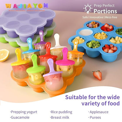WAJIAYON Baby Food Storage Container, Silicone Baby Food Freezer Tray with Lid