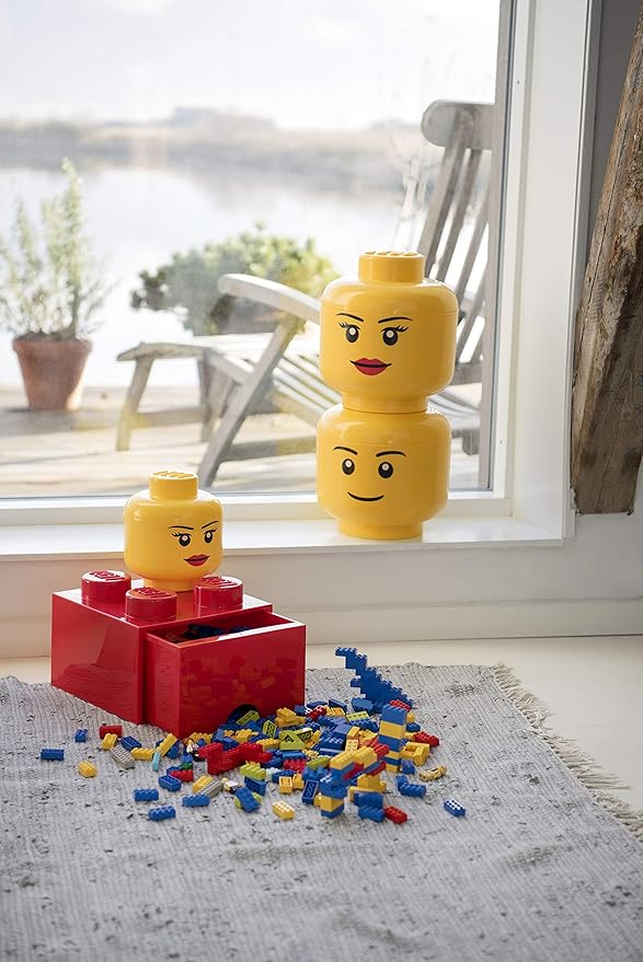 Room Copenhagen, Lego Storage Heads Stackable Storage Container - Buildable Organizational Bins for Kid’s Toys and Accessories - 4.02 x 4.02 x 4.53in - Mini, Boy, Holds 100 Bricks