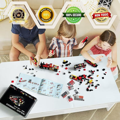 Transforming Train Building Block Toys for Boys Girls Aged 6-12.Steam Train or 8 Locomotive Models or Train Warrior Robot.Wheeled Train Toys.8in2 Construction Toys.Idea Gifts for Kids(766P)