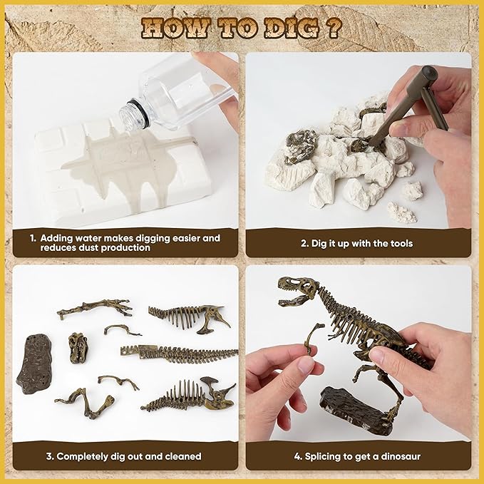 VIBIRIT Dig Up Dinosaurs Skeleton Set,Dinosaur Digging Fossil Kit Model Toys Educational Realistic Toys for Kids,Boys,Girls