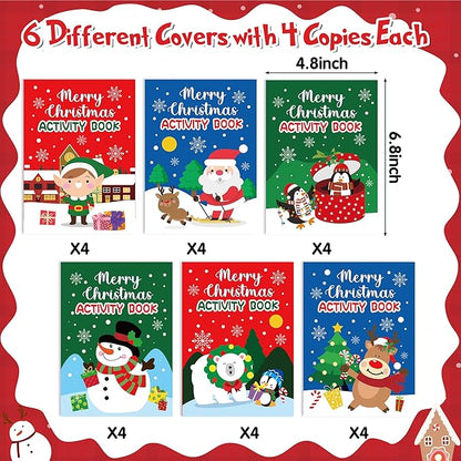 Christmas Activity Books for Kids - 24Pcs Merry Christmas Mini Games Coloring Book Set Bulk Mazes Word Search Word Scramble Games for Xmas Stockings Goodie Bags Stuffer Filler Holiday Party Supplies