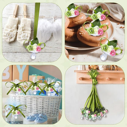 XunYee 48 Pcs Sage Green Baby Shower Pacifiers Necklace Acrylic