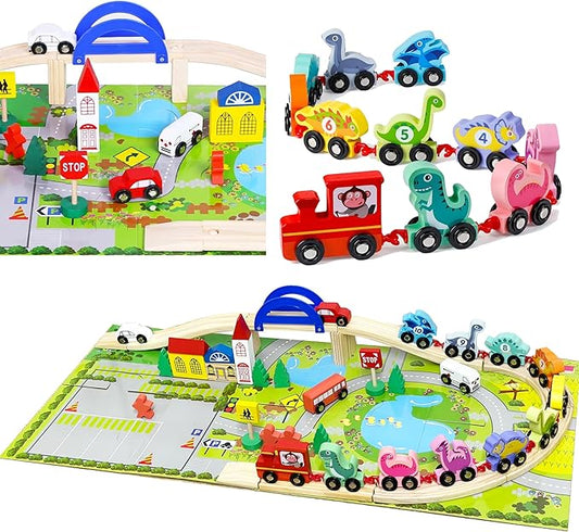 Wooden Train Tracks Set - 51Pcs Train Track Expansion Pack 3 4 5 6