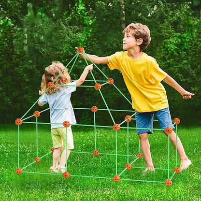 VEVOR Fort Building Kit for Kids, 85PCS Glow in The Dark STEM Building Toys, Educational Gift for 4 5 6 7 8+ Year Old Boys & Girls, Indoor Outdoor Play Tent Construction Toys with 55 Rods and 30 Balls
