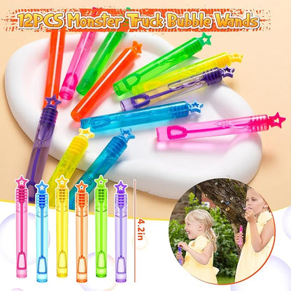 98Pcs Monster Truck Party Favors Birthday Supplies for Boys Kids, Bubble Wands Drinking Straws Slap Bracelets Keychains Stickers Goodie Bag Stuffer Monster Truck Themed Birthday Party Supplies