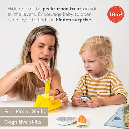 Taf Toys Peek-a-Boo What's Inside? Sensory Toy for Babies 18 Months & up, Montessori Tissue Toy for Color Matching & Fine Motor Skills Development, Baby Toy with Hidden Activity Toys