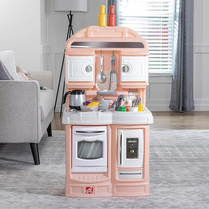 Step2 Quaint Kids Kitchen Playset, Indoor/Outdoor Kitchenette, Interactive Play, Made of Durable Plastic, Includes 21 Piece Toy Accessories, for Toddlers 2+ Years Old, Rose Pink