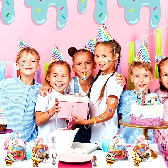 Thenshop 171 Pcs Ice Cream Party Favors Ice Cream Bracelet Keychain Eraser Sticker Labels Organza Gift Bags for Kids Girls Summer Baby Shower Ice Cream Theme Birthday Party Decorations Supplies